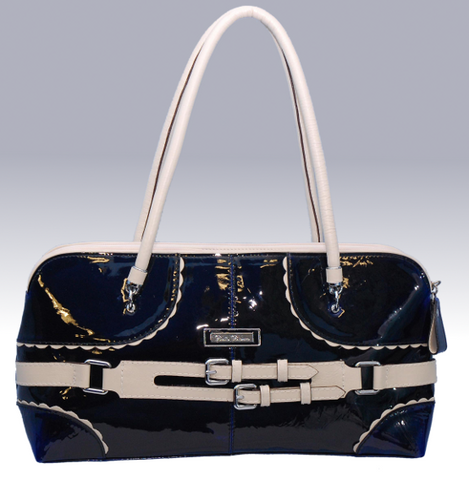 Bella Bianca ladies leather handbag Aletta blue and white